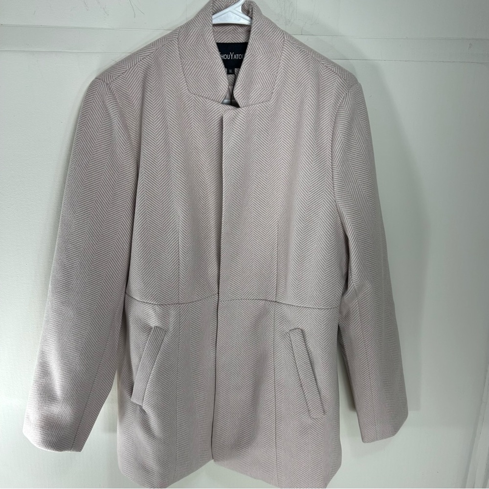 Chou Yatou Elegant Women's Herringbone Tan and Pale Pink and Jacket Size XL - Picture 2 of 14